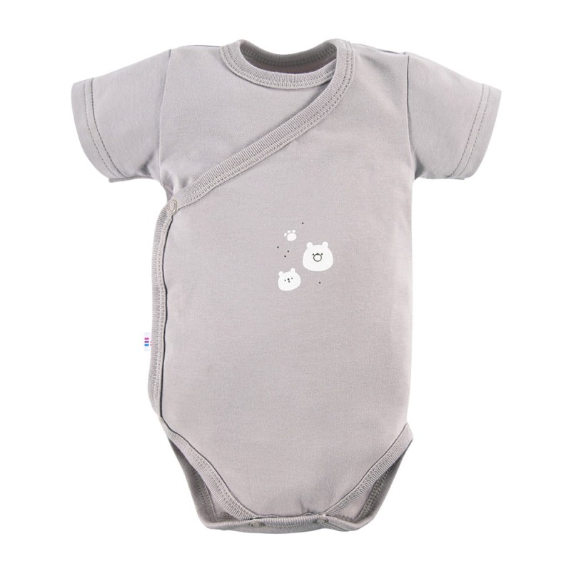 Beigefarbene Wickelbody mit Umschlagausschnitt und Bärenmotiv