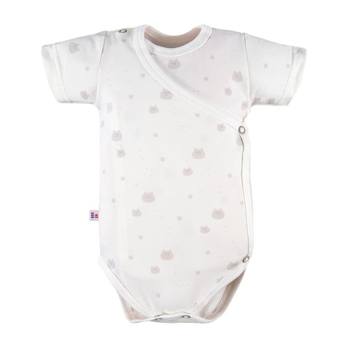 Ecru-Wickelbody mit Umschlagausschnitt und Bärenmotiv