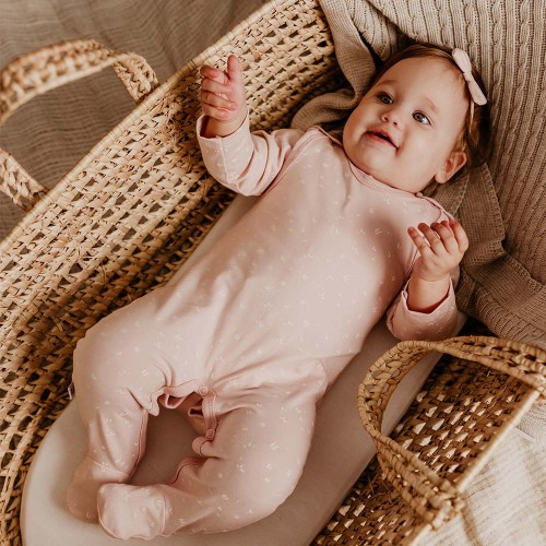 Romper suit pink with flower pattern
