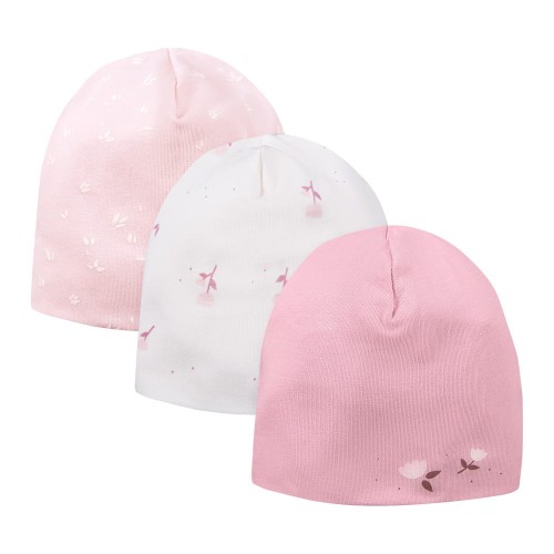 Kinder-Mützen rosa 3er-Pack mit Blumenmuster
