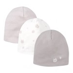 Beigefarbene Kindermützen, 3er-Pack mit Bärenmotiv