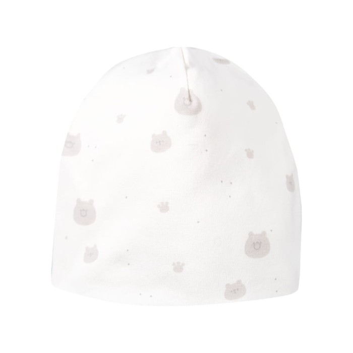 Ecrufarbene Kinder Mütze mit Bärenmotiv