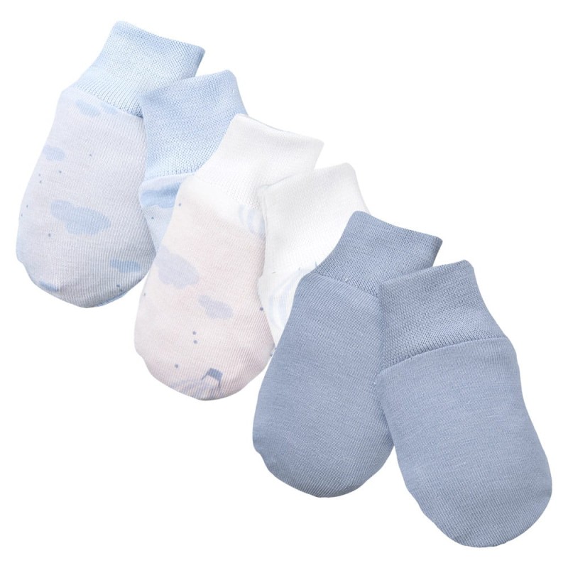 Baby gloves 3-pack blue with balloon pattern