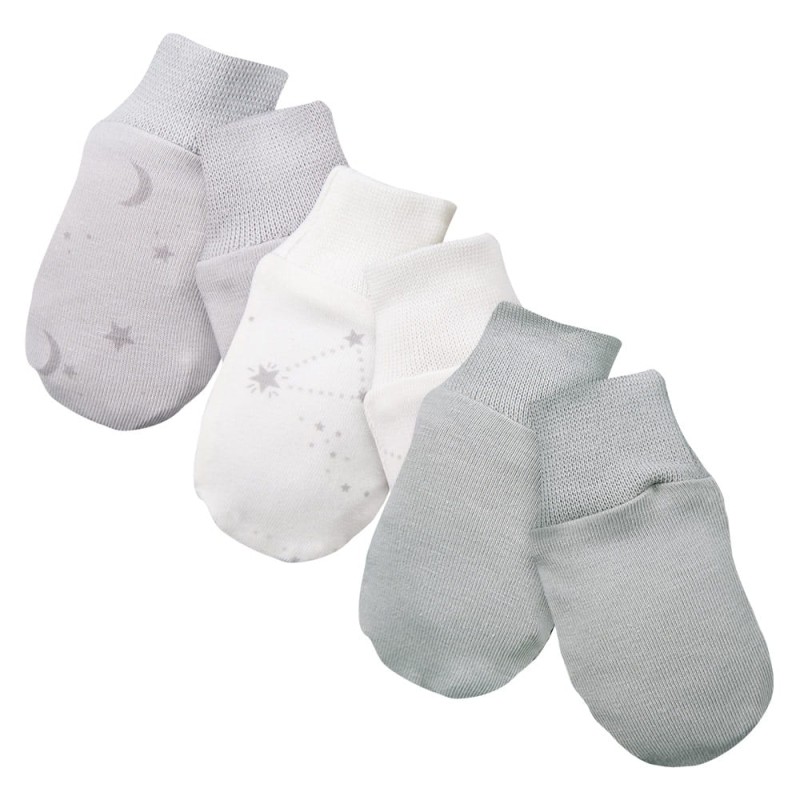 Graue Babyhandschuhe, 3er-Pack mit Sternchenmotiv