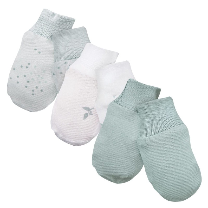 Grüne Babyhandschuhe, 3er-Pack mit Blattmotiv