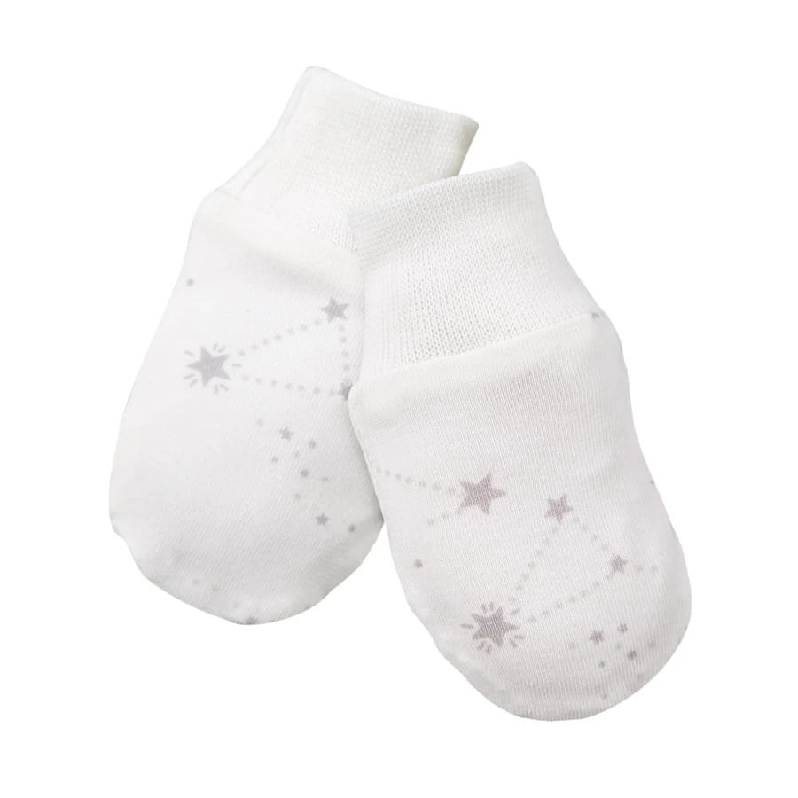 Ecru-Babyhandschuhe mit Sternchenmotiv