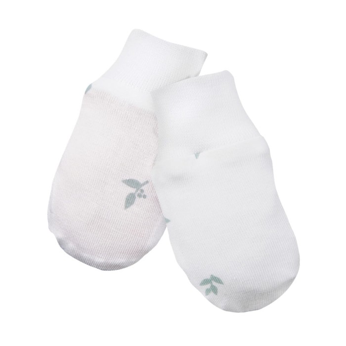 Weiße Babyhandschuhe mit Blättern