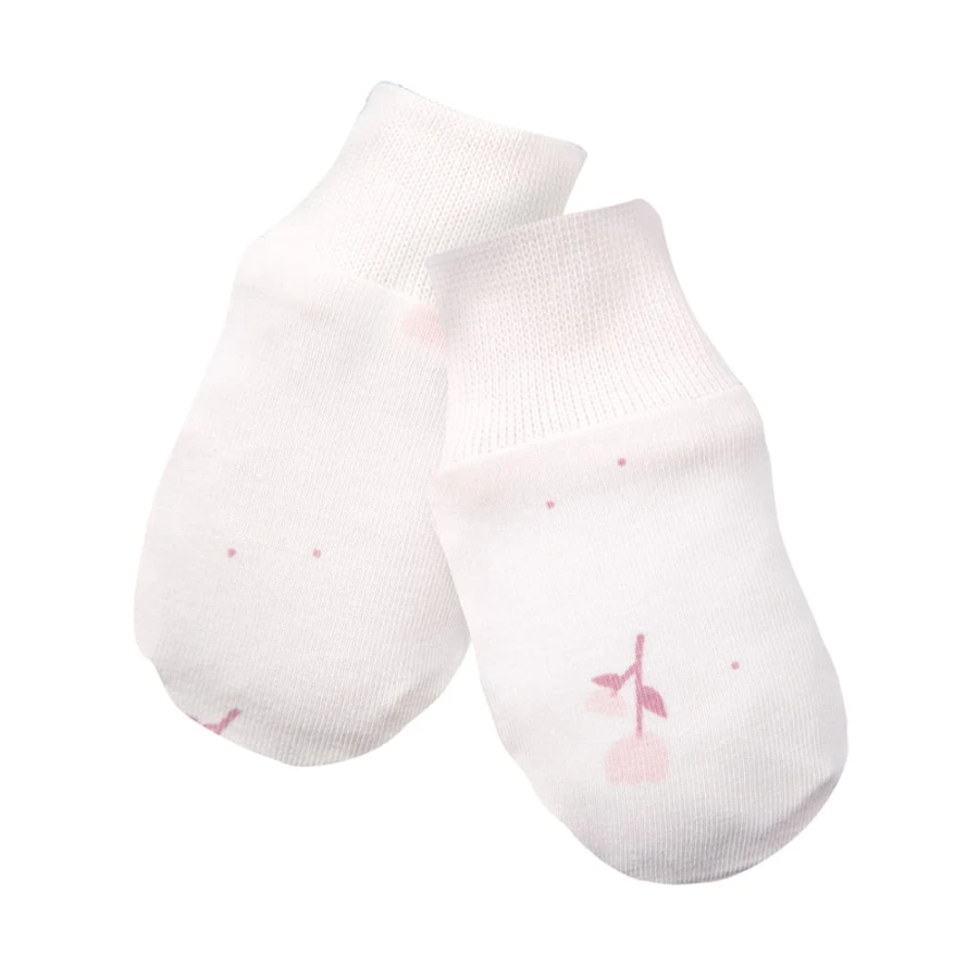 Cremefarbene Babyhandschuhe mit Blumenmotiv