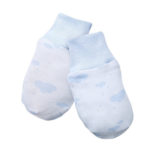 Blaue Babyhandschuhe mit Wolkenmotiv