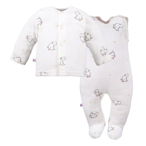 Baby set romper suit & kimono shirt ecru