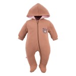 Hooded pramsuit with bears beige