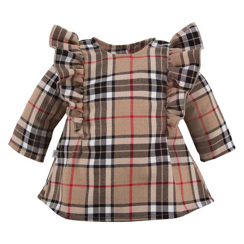 Beige dress with checked pattern