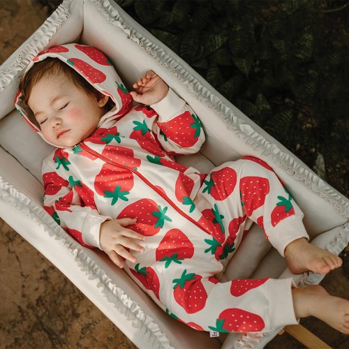 Ecru pramsuit with strawberry print