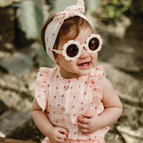 Muslin bodysuit pink with strawberry print
