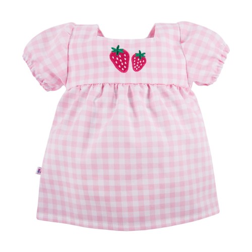 Rosa Kinderkleid mit Karomuster und Stickerei