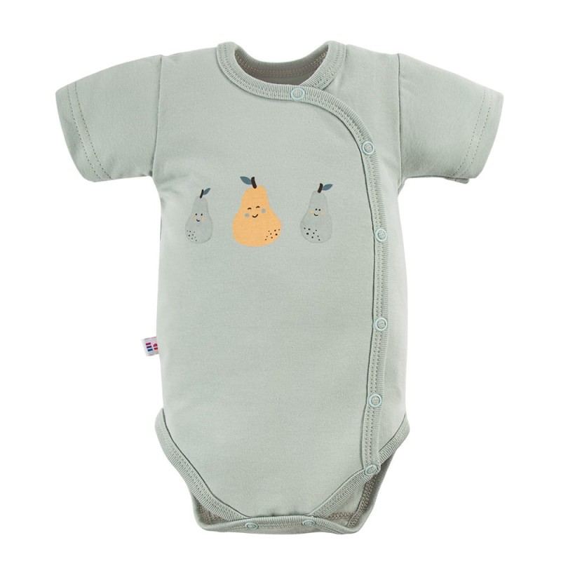 Kopertowe body niemowlęce zielone z owocami z krótkim rękawem