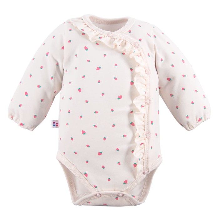Baby Wickelbody ecru Langarm mit Erdbeeren