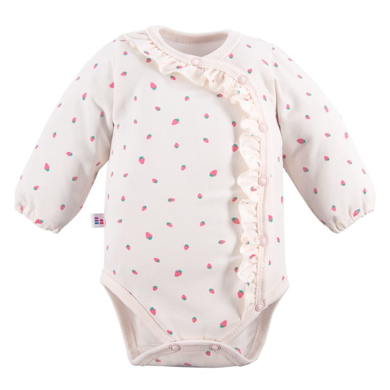 Baby Wickelbody ecru Langarm mit Erdbeeren