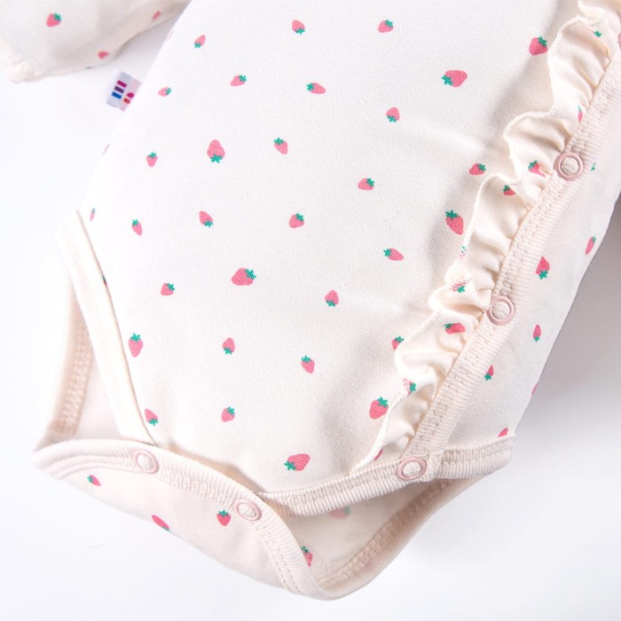 Baby Wickelbody ecru Langarm mit Erdbeeren