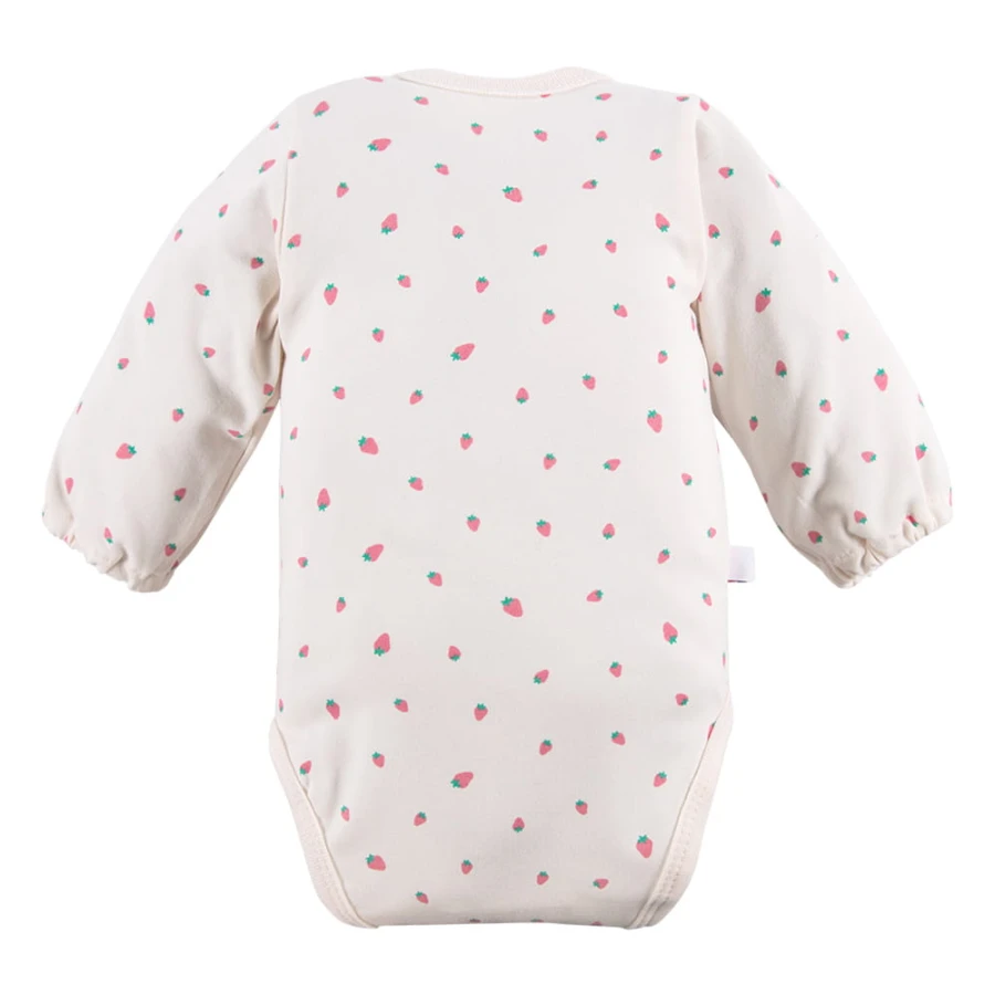 Baby Wickelbody ecru Langarm mit Erdbeeren