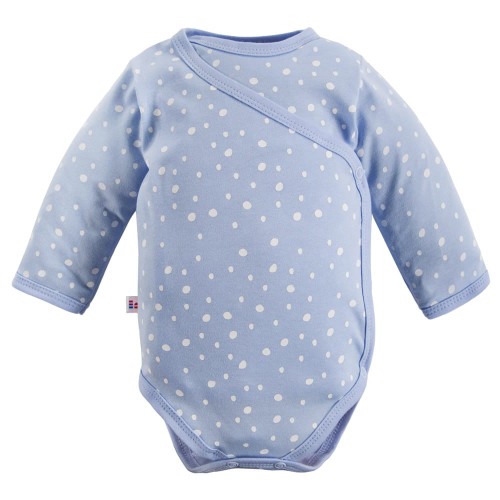 Wickelbody mit Umschlagausschnitt und blauen Punkten