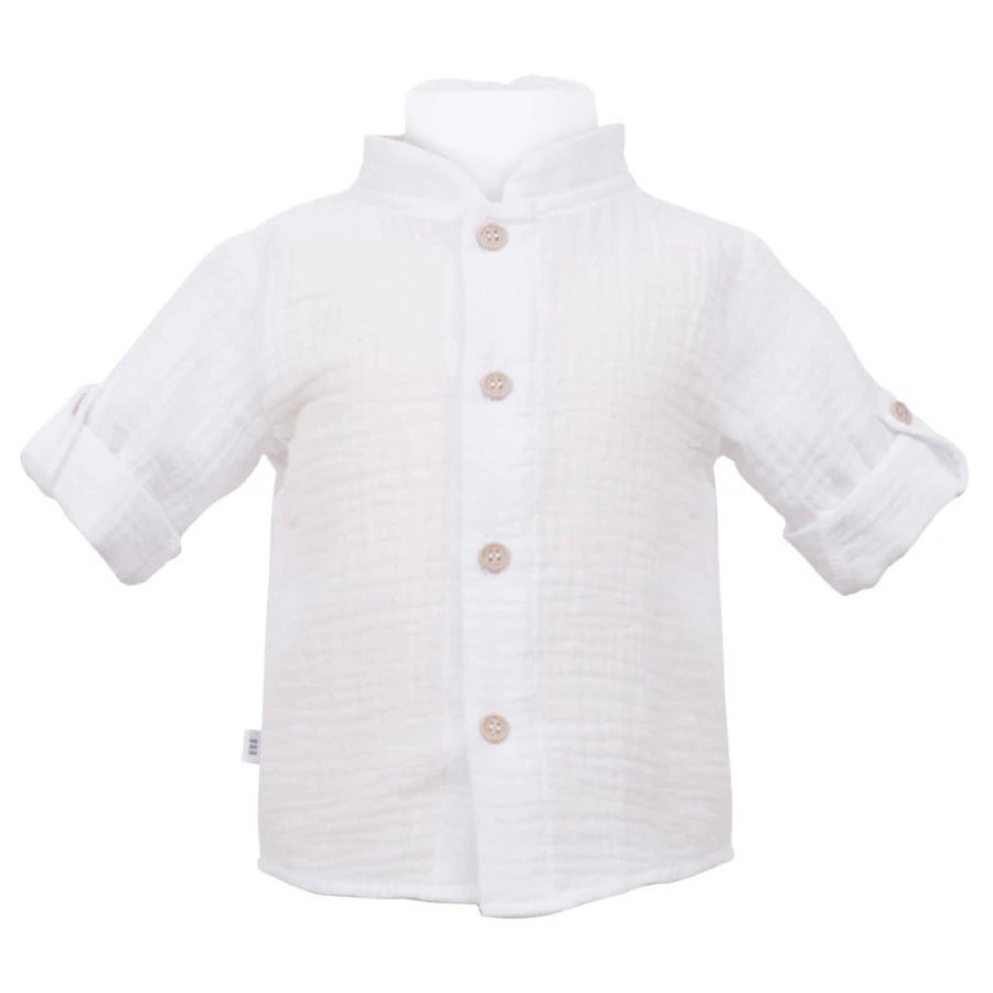 Weißes Musselin-Hemd für Kinder mit Stehkragen