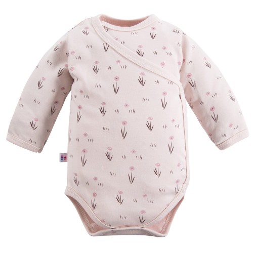 Wickelbody mit Umschlagausschnitt und Blumenmuster in Hellbeige