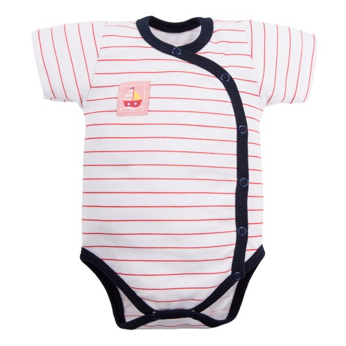 Wickelbody für Kinder mit Streifen und rosa Aufnäher