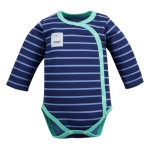 Kinder-Wickelbody mit Umschlagausschnitt, gestreift, mit grüner Paspelierung