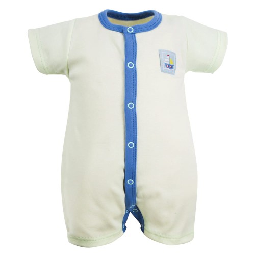 Kurzarmstrampler in Pistaziengrün mit blauen Paspeln