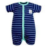 Kurzarmstrampler in Marineblau mit grünen Paspeln