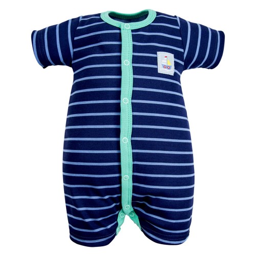 Kurzarmstrampler in Marineblau mit grünen Paspeln