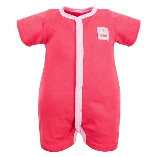 Kurzarmstrampler in Himbeerrot mit rosa Paspeln