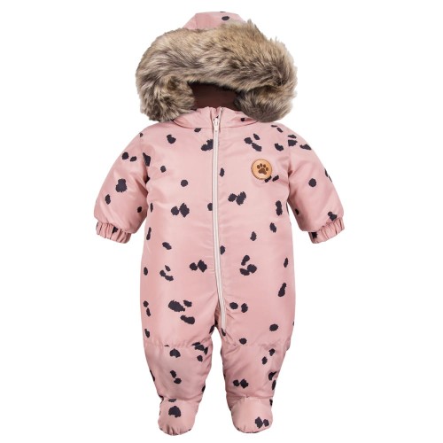 Winter baby jumpsuit pink with dalmatian pattern