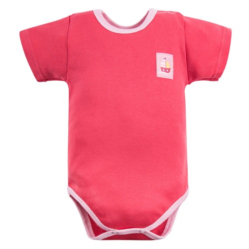 Kinderbody in Himbeerrot mit rosa Paspelierung