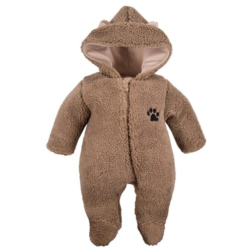 Hooded pramsuit teddy fabric brown 