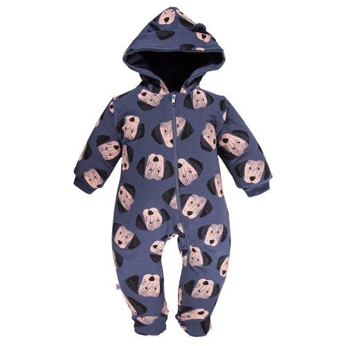 Hooded pramsuit navy blue with dogs