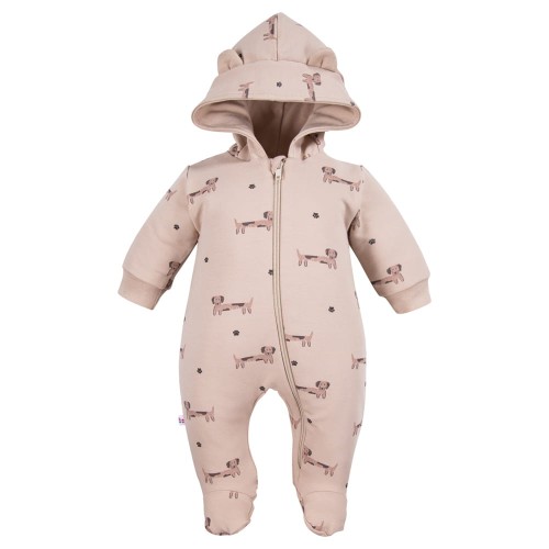 Hooded pramsuit beige with small dogs