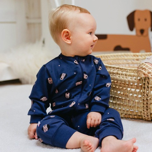 Sleepsuit navy blue with puppy pattern