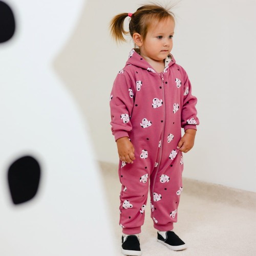 Overall ohne Füße in Beere mit Dalmatiner-Muster