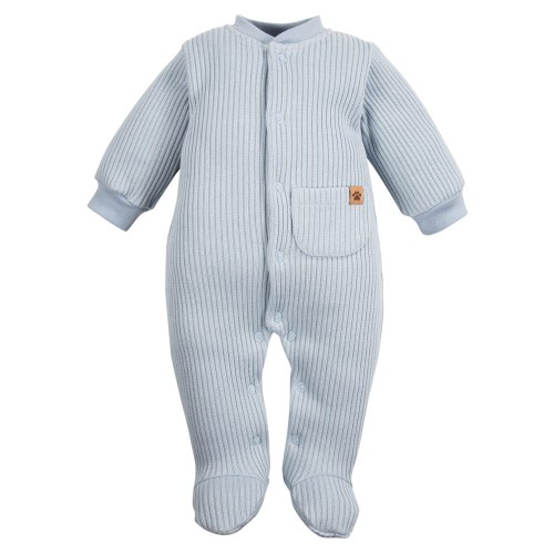 Blauer Strampler mit Streifen und Tasche