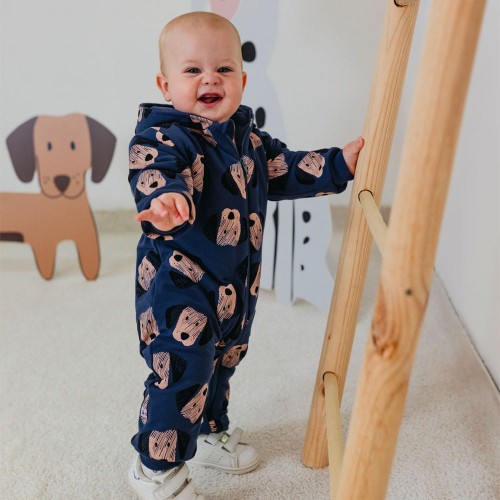 Dunkelblauer Kinder-Overall mit Hunde-Motiv