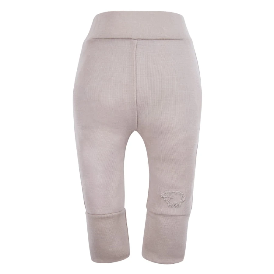 Beigefarbene Leggings aus Merinowolle, die mit dem Kind mitwachsen