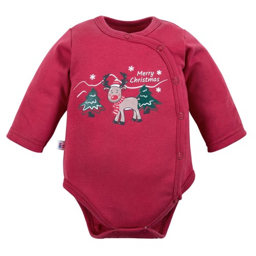 Weihnachts-Wickelbody mit Reindeer-Motiv in Bordeauxrot
