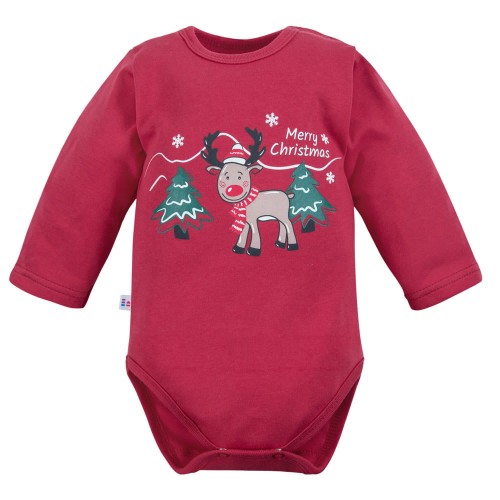 Weihnachtsbody mit Rentier in Bordeauxrot