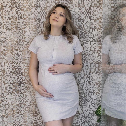 Umstandsnachthemd LILY in Grau meliert