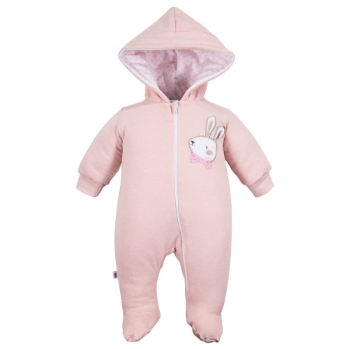 Babyoverall mit Kapuze, rosa, mit Hasenmotiv