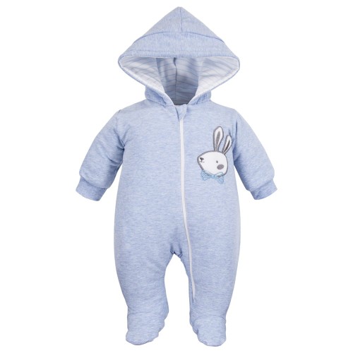 Babyoverall mit Kapuze, blau, mit Hasenmotiv
