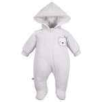 Grauer Babyoverall mit Kapuze und Teddybär/Sternen