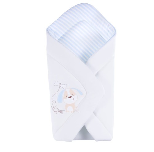 Babywickeltuch HUND ecru/hellblau